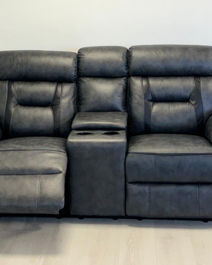 Hannan 2 Seater Electric Recliner Sofa in grey micro fabric with cup holders and plush seating.