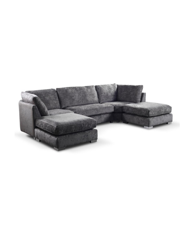 Bishop U Shape Sofa in luxury chenille upholstery, offering exceptional comfort and durability for family gatherings.