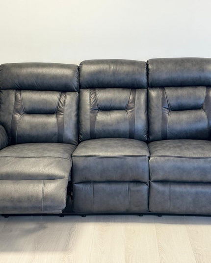Nova 3-seater electric recliner sofa in grey Aire leather with reclining seat.