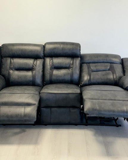 Nova 3 Seater Electric Recliner Sofa in Grey Aire Leather with cup holders and USB ports.