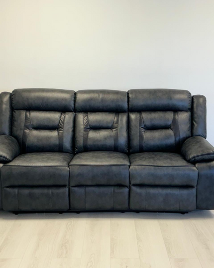 Nova 3 Seater Electric Recliner Sofa in Grey Aire Leather, featuring plush seating and modern design.