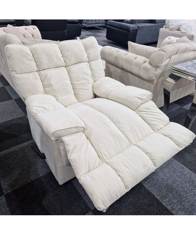 Munich Reclining Swivel Arm Chair in Cream, featuring plush cushions and a modern design for ultimate comfort.