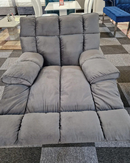 Munich Reclining Swivel Arm Chair in grey velvet fabric with plush seating, perfect for stylish relaxation in any living room.