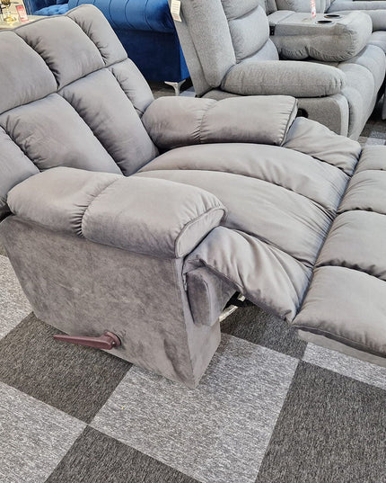 Munich manual reclining swivel arm chair in grey, featuring soft upholstery and comfortable cushioning, perfect for living rooms.