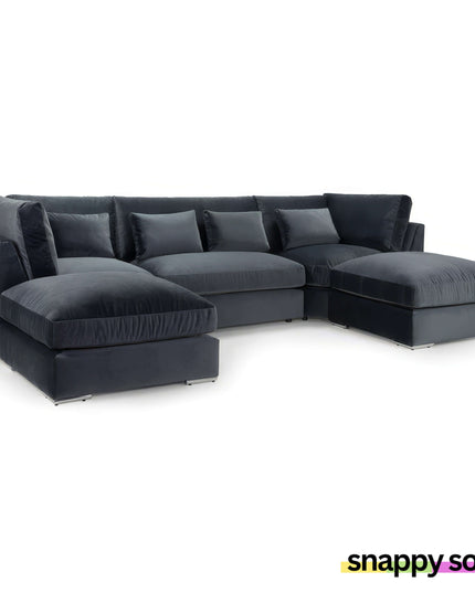 Bishop Grey Plush Velvet U-Shape Corner Sofa, luxurious and comfortable, perfect for any living space.