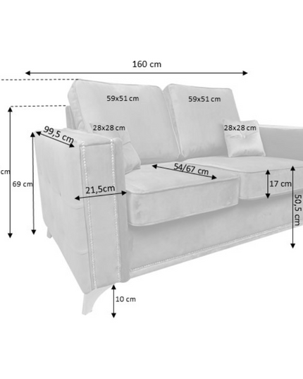 Dimensions of the Alaska 3 Seater Sofa, showcasing its luxurious design and high back cushions.