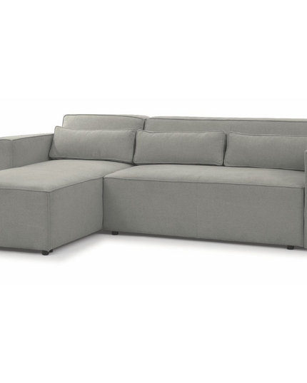 Modern Alexa pull-out sofa bed in elegant grey fabric with storage and contemporary L-shaped design.