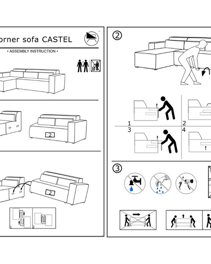 Assembly instructions for the Corner sofa CASTEL with illustrations for easy setup.