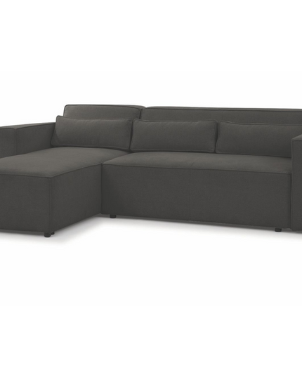 Contemporary Alexa pull out sofa bed in elegant grey with storage and L-shaped design.