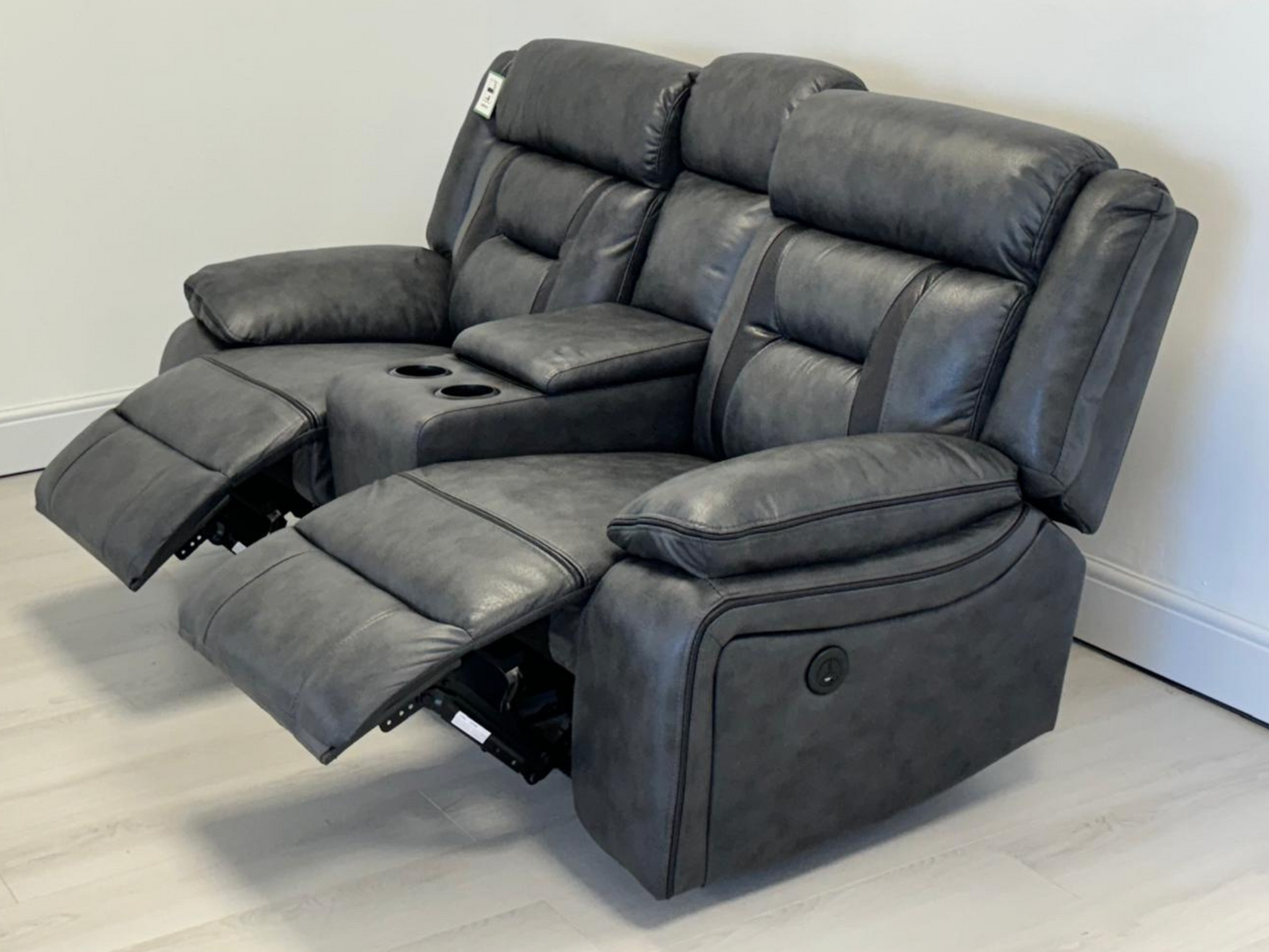 Hannan 2 Seater Electric Recliner Sofa in Grey Micro Fabric