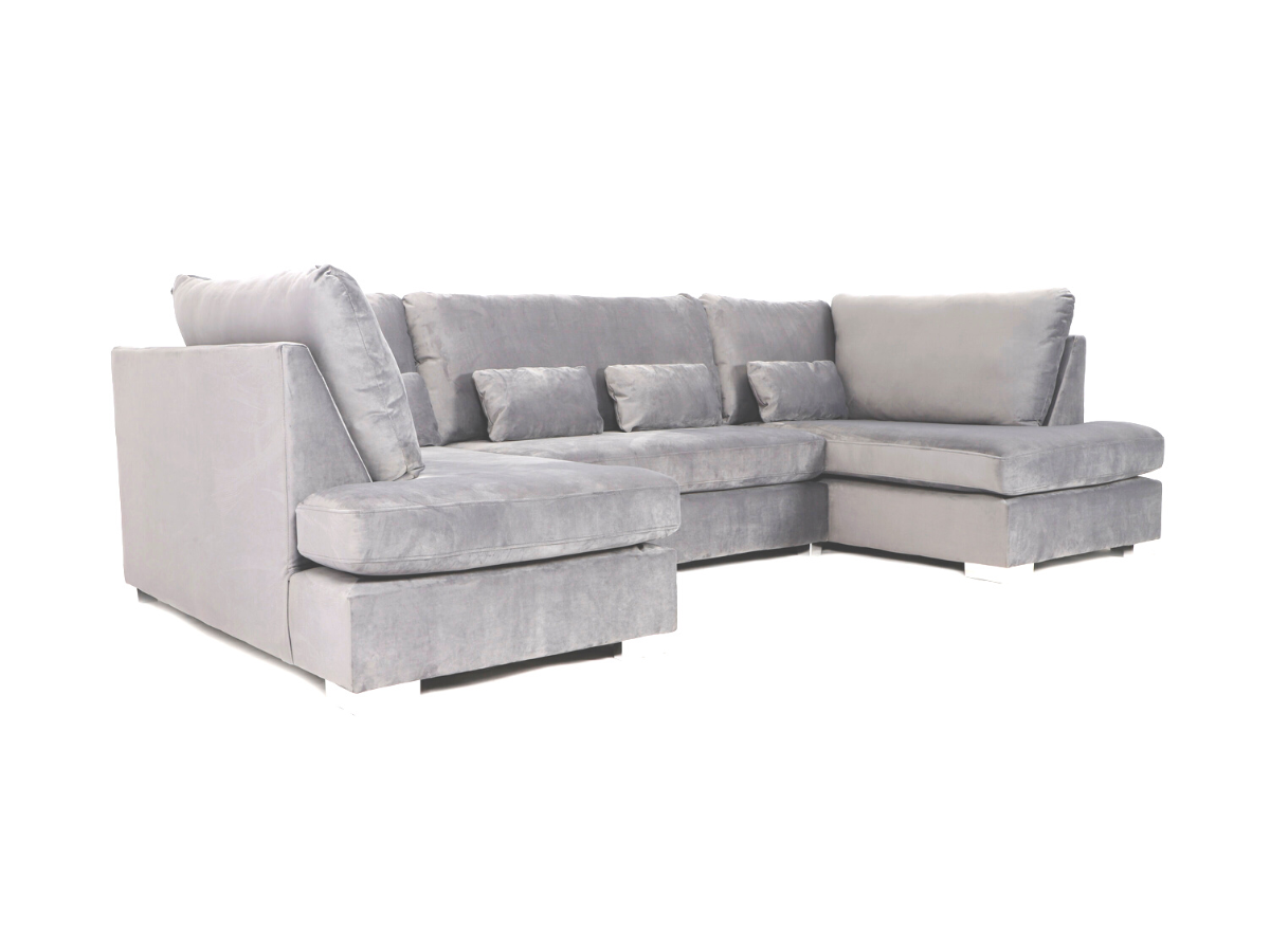 Belgravia U Shape Sofa Plush Velvet Silver