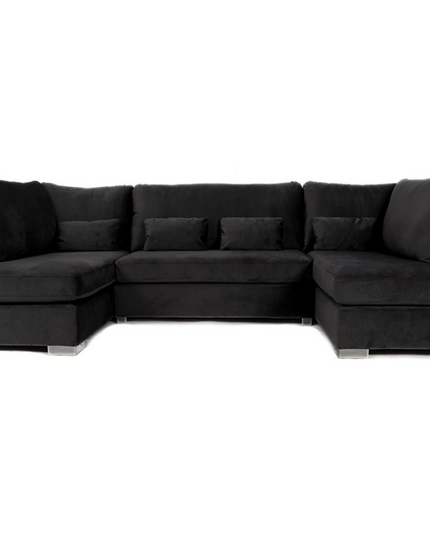 Belgravia U Shape Sofa in plush velvet, featuring a luxurious corner design and deep cushions for ultimate comfort.