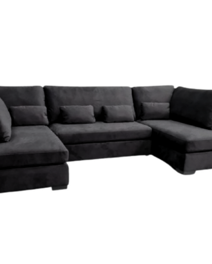 Belgravia U Shape Sofa in plush velvet, featuring deep cushions and a stylish corner design.