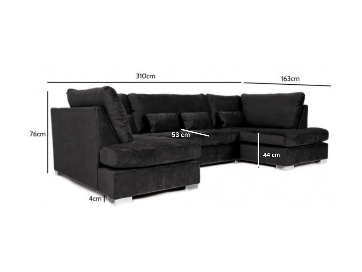 Belgravia U Shape Sofa Plush Velvet Black