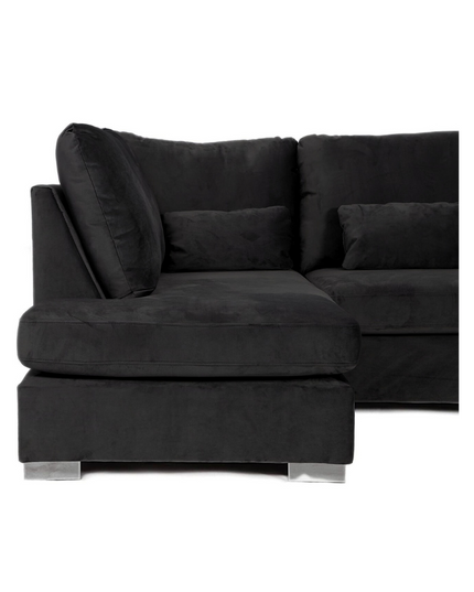 Belgravia U Shape Sofa in plush velvet upholstery with deep cushions and chrome feet.