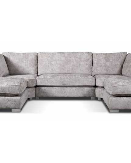 Bishop U Shape Sofa in luxury chenille upholstery, offering spacious seating and elegant design for family comfort.