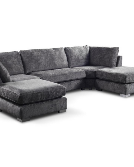 Bishop U Shape Sofa in luxury chenille upholstery, offering exceptional comfort and durability for family gatherings.