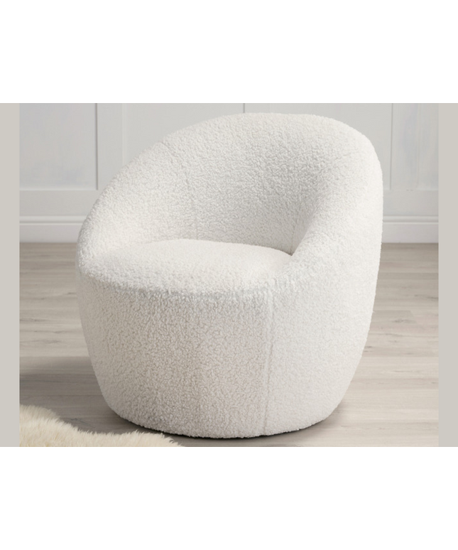 Cocoon Occasional Accent Chair in Ivory Boucle, adding contemporary luxury to any room with its inviting design.