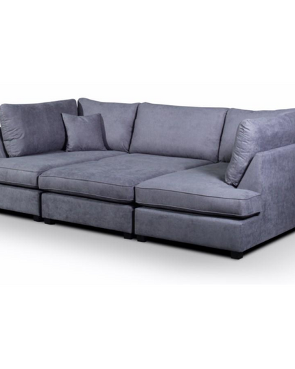 Carnaby small U shape sofa in grey fabric with footstool, offering stylish seating and comfort for any living space.