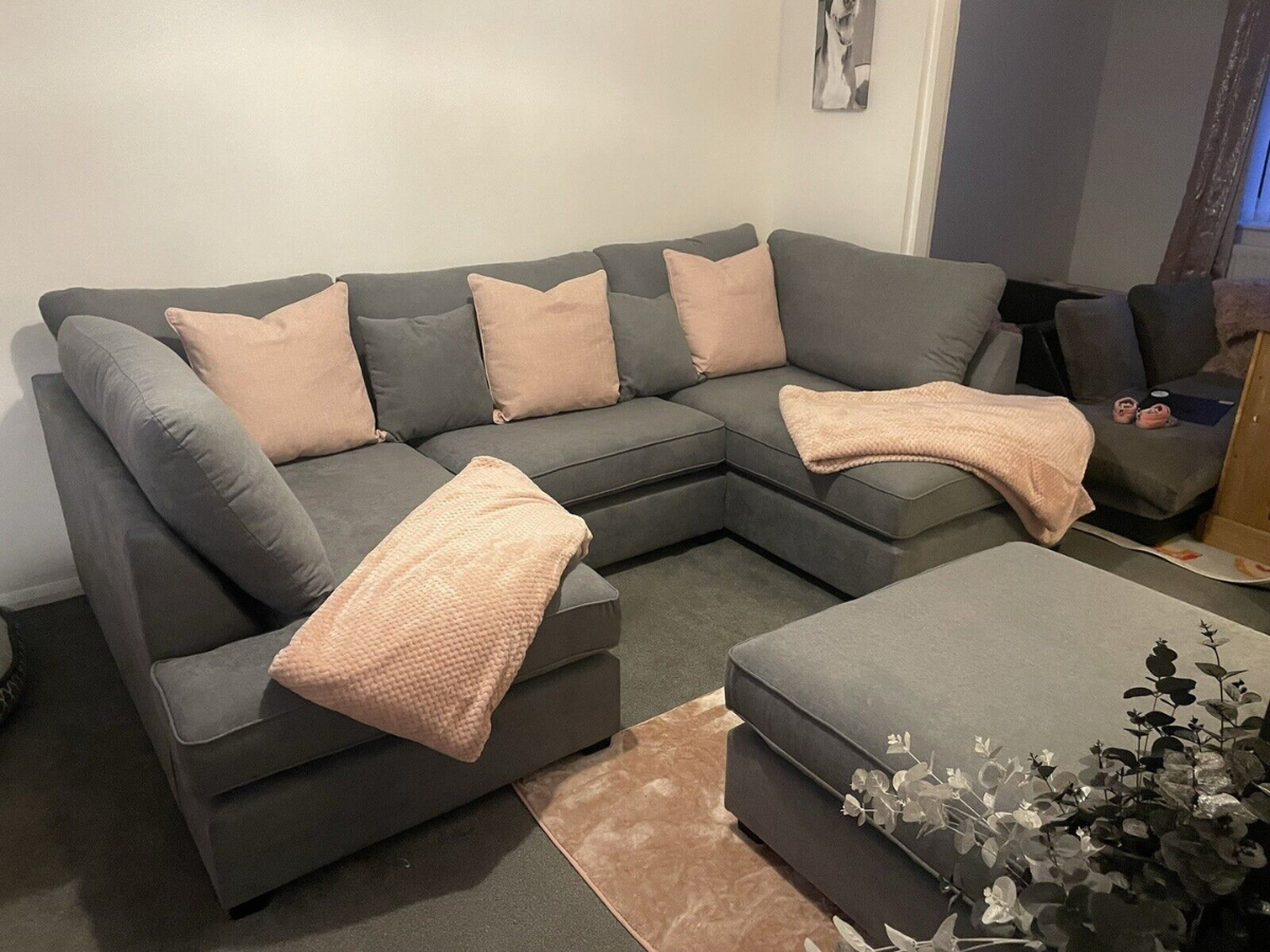 Carnaby Small U Shape Sofa with Footstool Grey