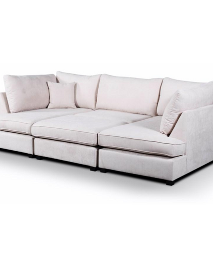 Carnaby Small U Shape Sofa with Footstool in soft fabric, perfect for maximizing seating and style in any living room.