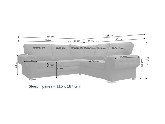 Chicago Corner Sofa Bed Full Back Sleeper Grey