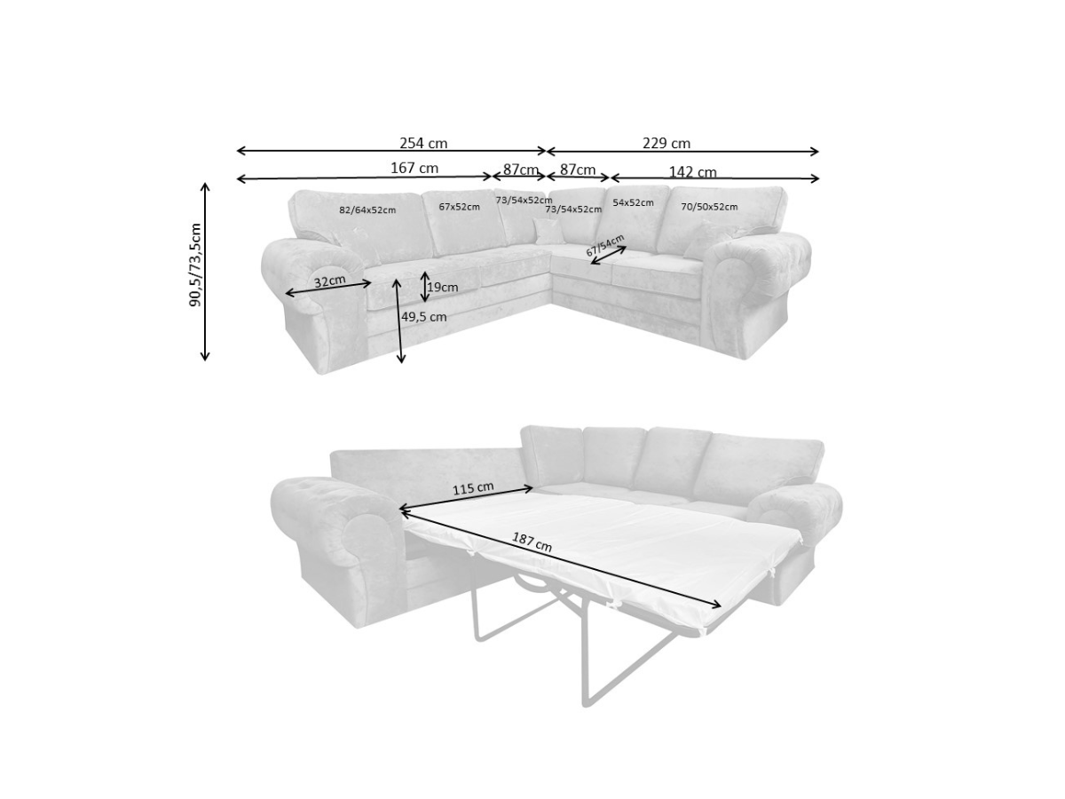 Chicago Corner Sofa Bed Full Back Sleeper Grey