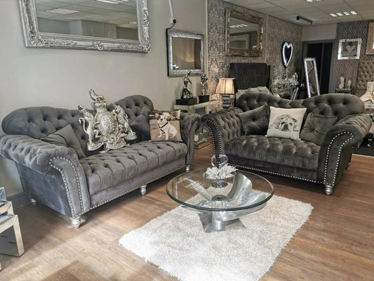 Elegance Italian Chesterfield 3+2 Sofa Set Graphite Grey