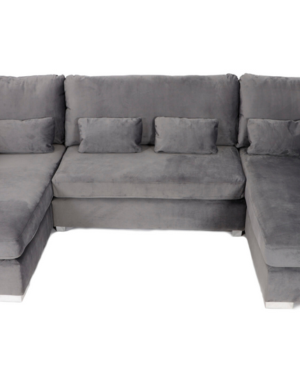 Belgravia U Shape Sofa in plush velvet with deep cushions and chrome feet, perfect for luxury living.