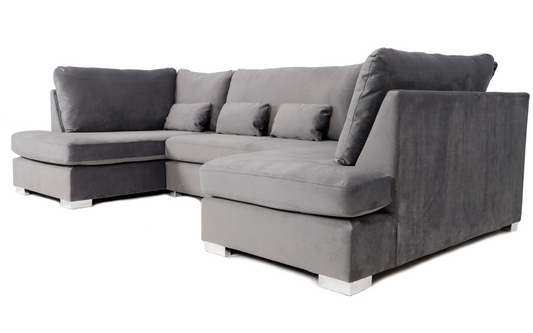 Belgravia U Shape Sofa Plush Velvet Grey