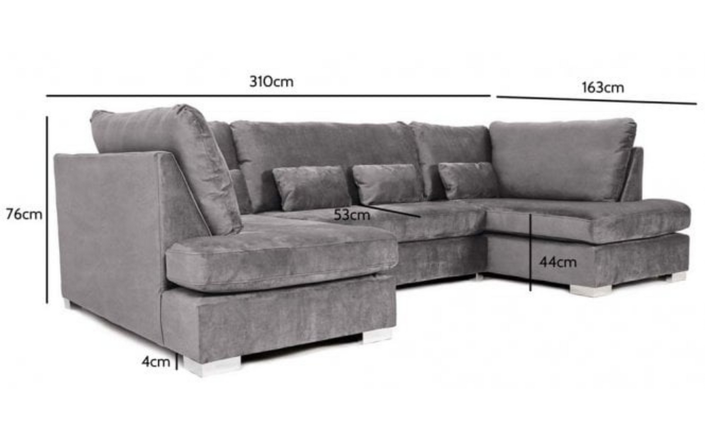 Belgravia U Shape Sofa Plush Velvet Grey