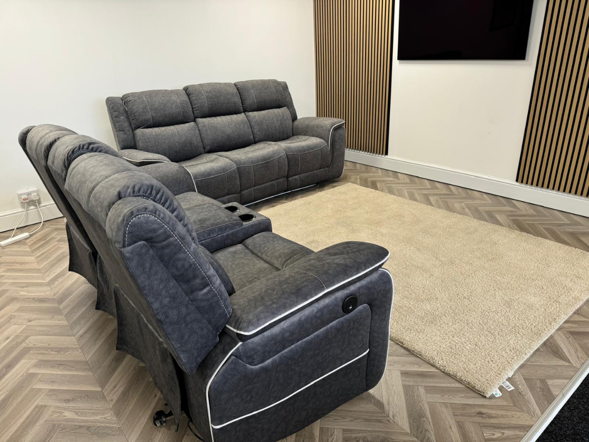 Hannan 3+2 Electric Recliner Sofa Set in Grey Micro Fabric