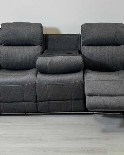 Hannan 3-seater electric recliner sofa in grey micro fabric, featuring plush seating and modern design elements.