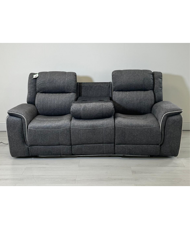 Hannan 3 Seater Electric Recliner Sofa in grey micro fabric with plush seating and electric recline features.