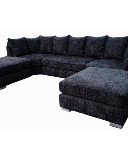 London U Shape Sofa in soft chenille with wide cushioned seats and nine scatter back cushions, perfect for modern living.