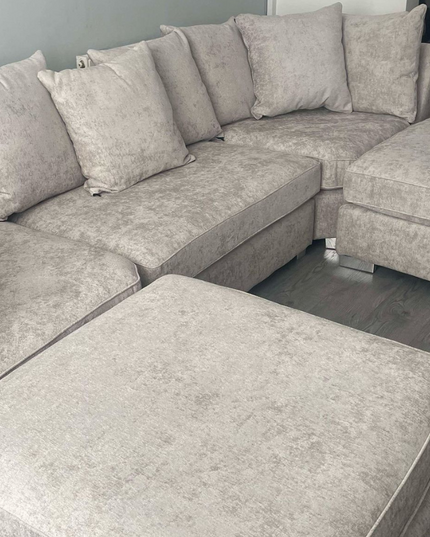 London U Shape Sofa Soft Chenille with plush cushions and removable footstools, perfect for modern living spaces.