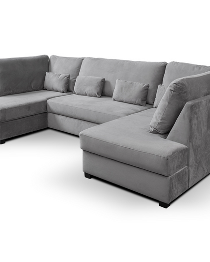 Meridian U Shape sofa bed in plush velvet with storage, designed for modern living and providing ample seating.