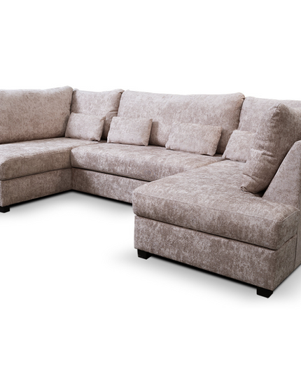 Meridian U Shape Sofa Bed with Storage in luxurious Alaska Chenille upholstery, offering style and comfort.