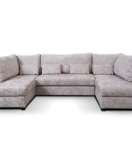 Meridian U Shape Sofa Bed in Alaska Chenille, featuring plush cushions and stylish storage options.