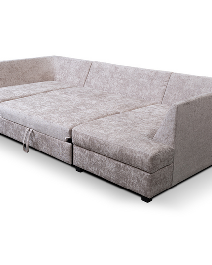 Meridian U Shape Sofa Bed with Storage in Alaska Chenille, showcasing comfort and versatility in a stylish design.