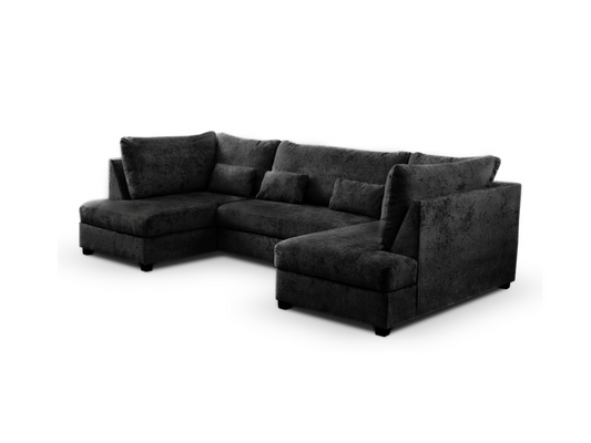 Meridian U Shape Corner Sofa Bed with Storage in Black Alaska Chenille