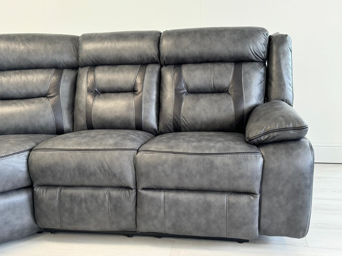 Nova Electric Recliner Corner Sofa in Grey Aire Leather with USB Port and Cup Holders