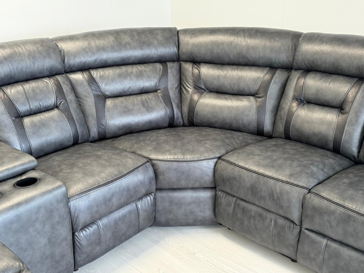 Nova Electric Recliner Corner Sofa in Grey Aire Leather with USB Port and Cup Holders