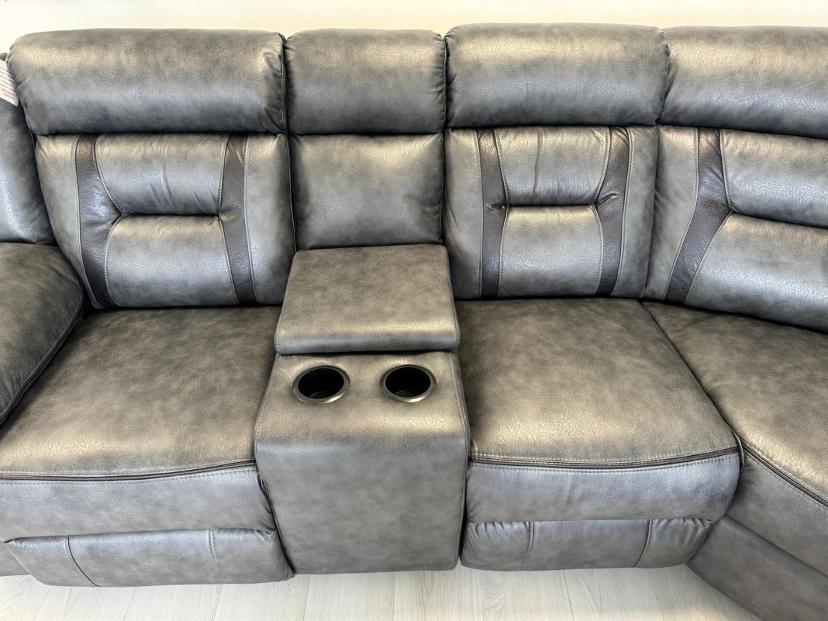 Nova Electric Recliner Corner Sofa in Grey Aire Leather with USB Port and Cup Holders