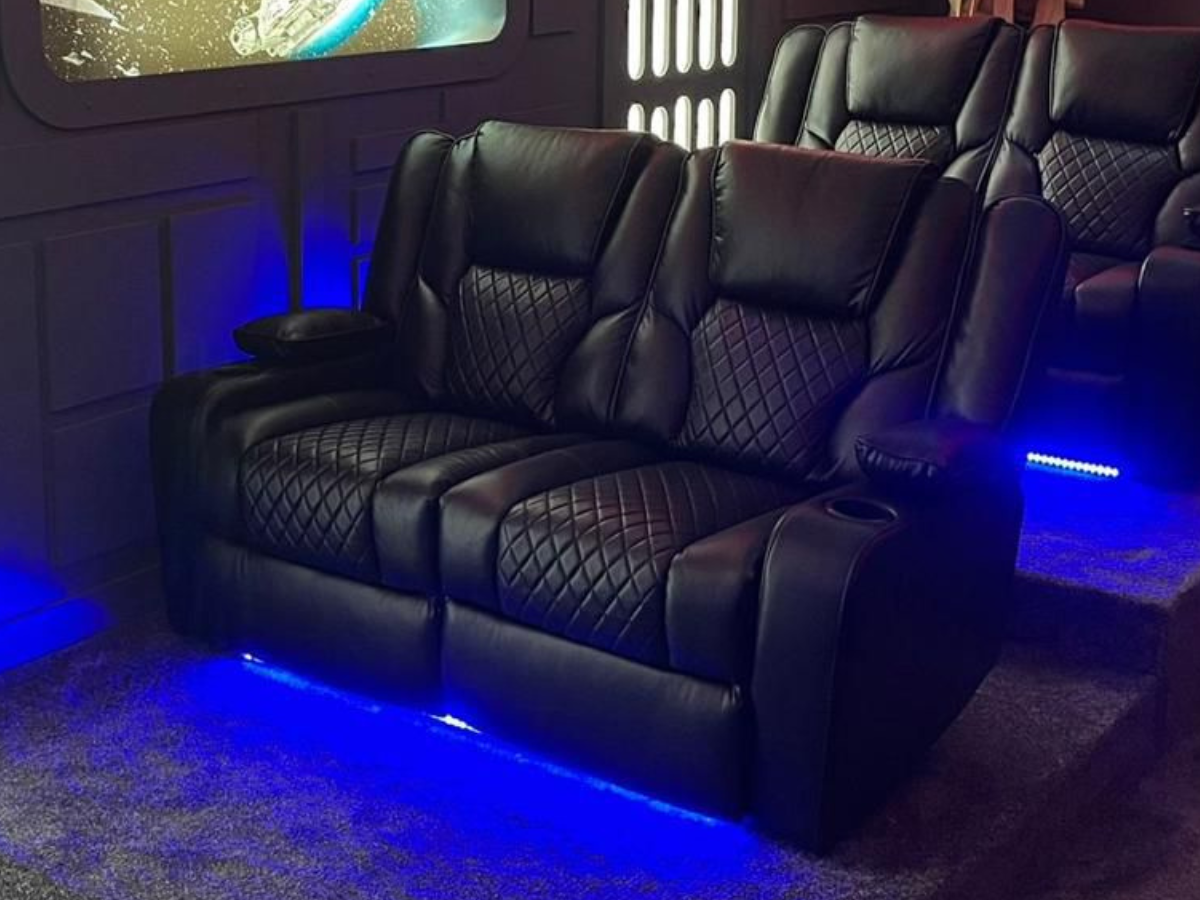 Orlando 3+2 Electric Recliner Sofa Set in Black Leather with USB Port Drop Down Table and Cupholders