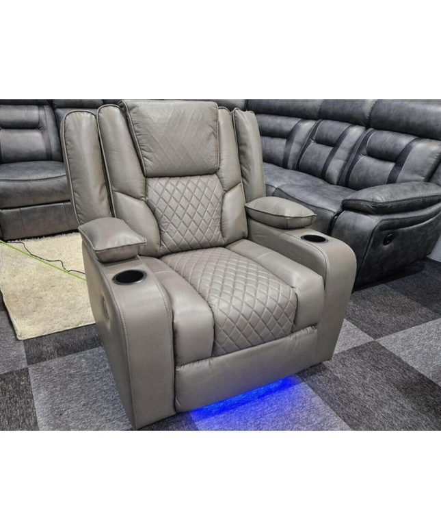 Orlando Electric Recliner Armchair in Aire Leather with diamond-stitched design and LED lighting.
