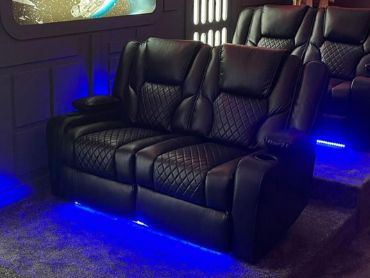 Orlando 2 Seater Electric Recliner Sofa Black in Leather with USB Port Drop Down Table and Cupholders