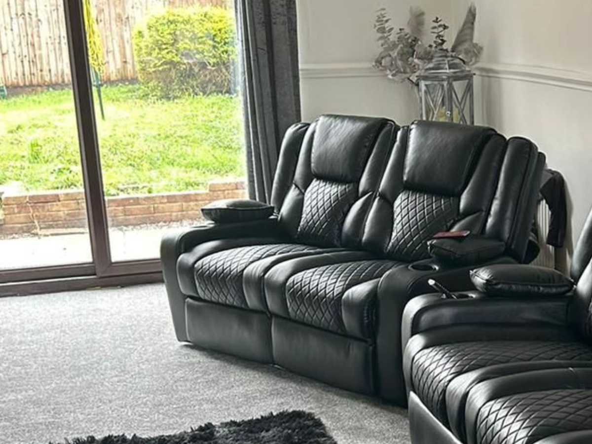 Orlando 2 Seater Electric Recliner Sofa Black in Leather with USB Port Drop Down Table and Cupholders