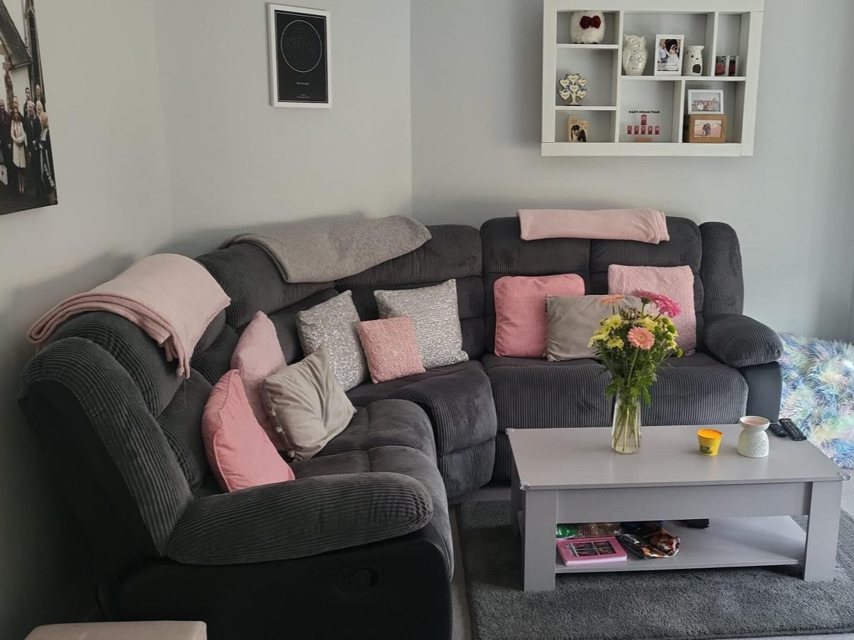 Rio Recliner Corner Sofa Grey and Black Cord and Leather with Cupholders