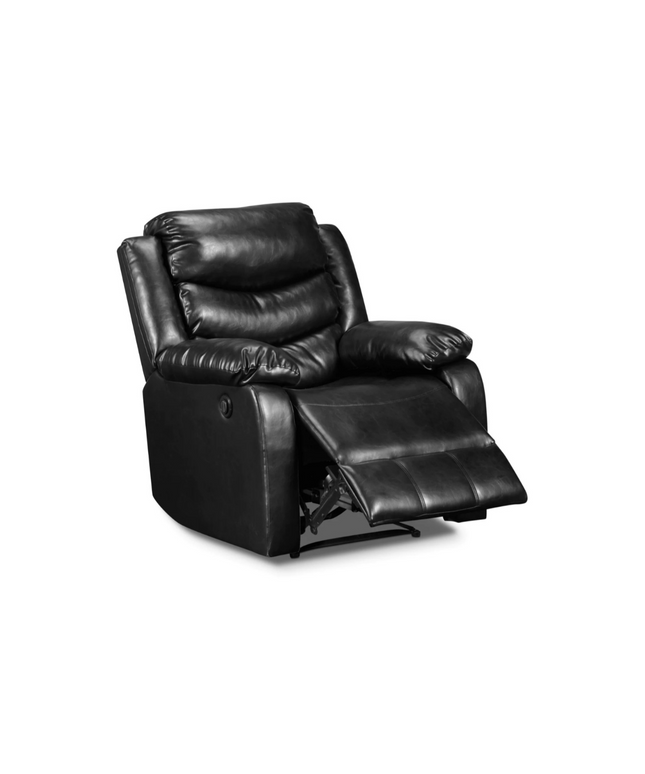 Roma Series 2 Armchair Recliner in black leather, showcasing plush cushions and power reclining feature for ultimate comfort.